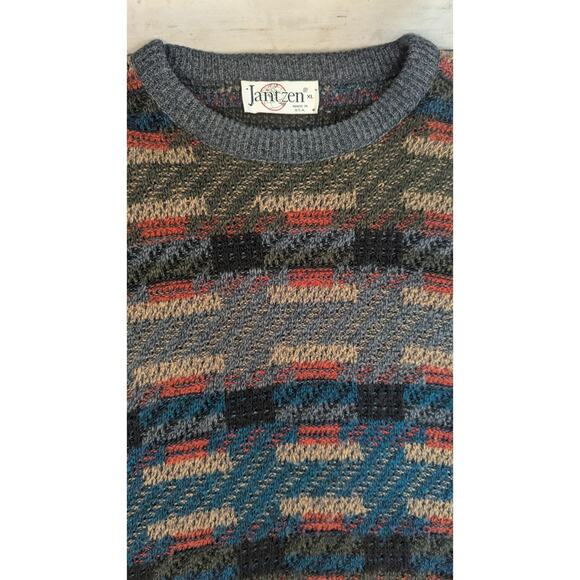 Vintage Jantzen ribbed sweater multi color geo print mens Extra Large - Picture 8 of 11